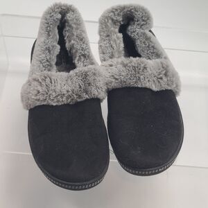 Skechers Cali Memory Foam Black Gray Women's Faux Fur Clog Slippers US Size 8